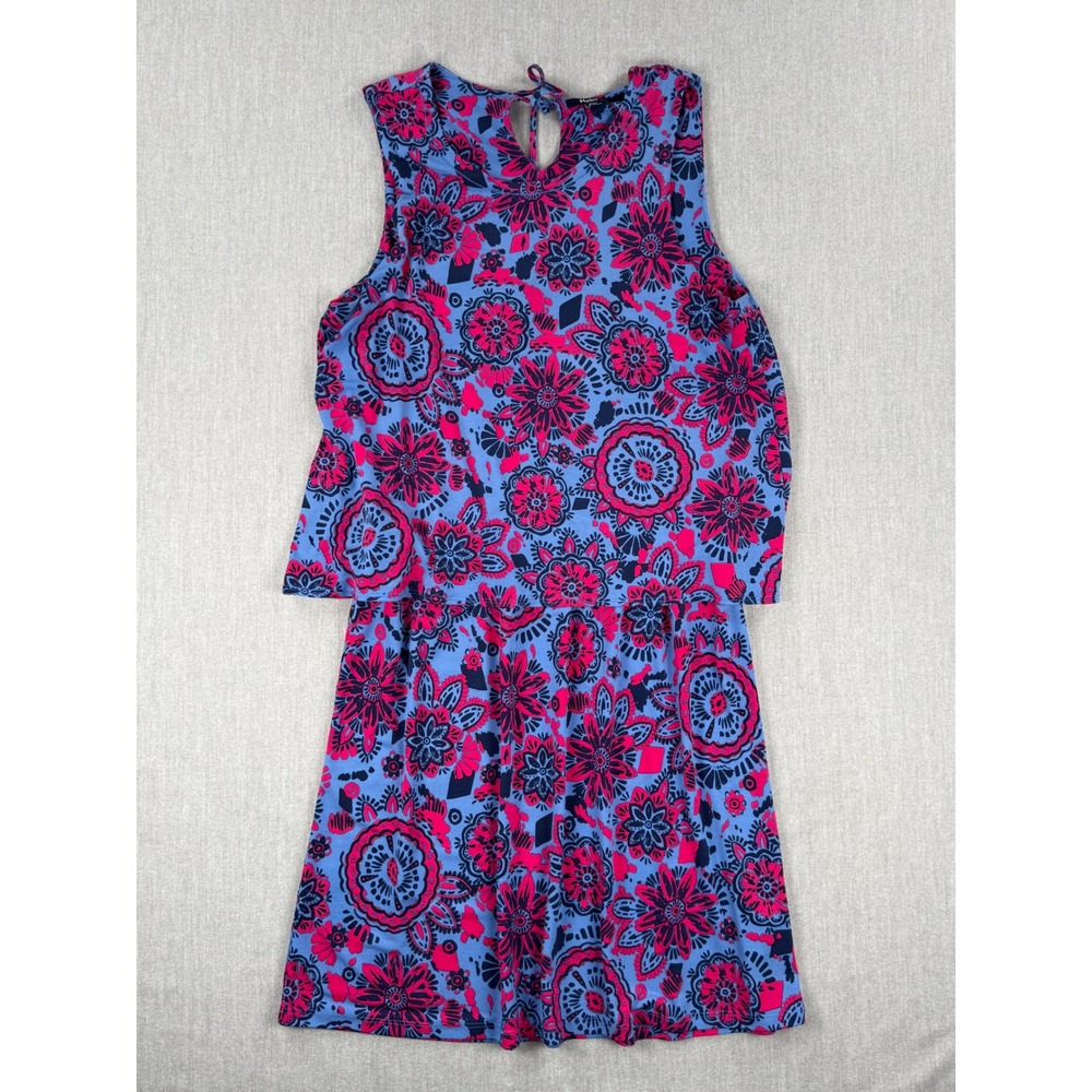 Hatley Womens Blue‎ Pink Floral Medallion Popover Sleeveless Dress Medium M